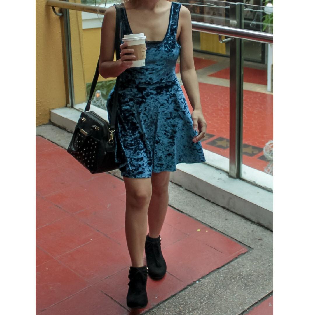 topshop blue velvet dress