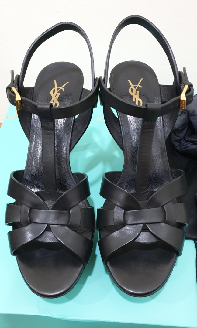 YSL TRIBUTE heels (39.5) Black leather/ankle strap/platform, Women's ...