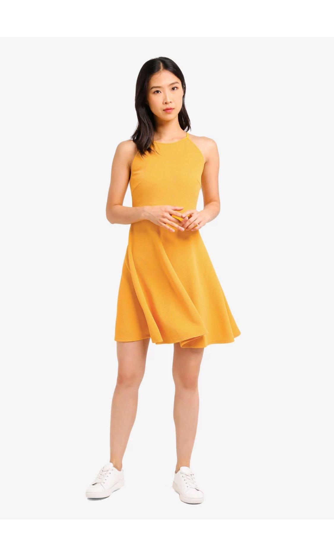 short mustard yellow sleeveless dress