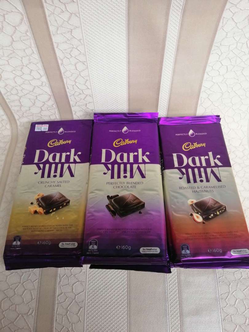Cadbury Dark Milk 160g (Category: Packaged & Instant Food) located in Caloocan City. Submitted by spendlessavemor (Listing ID 231232327, Image 1). Description: Cadbury Dark Milk 160g For only 125 Original price in mall 160 Available flavor see photos.