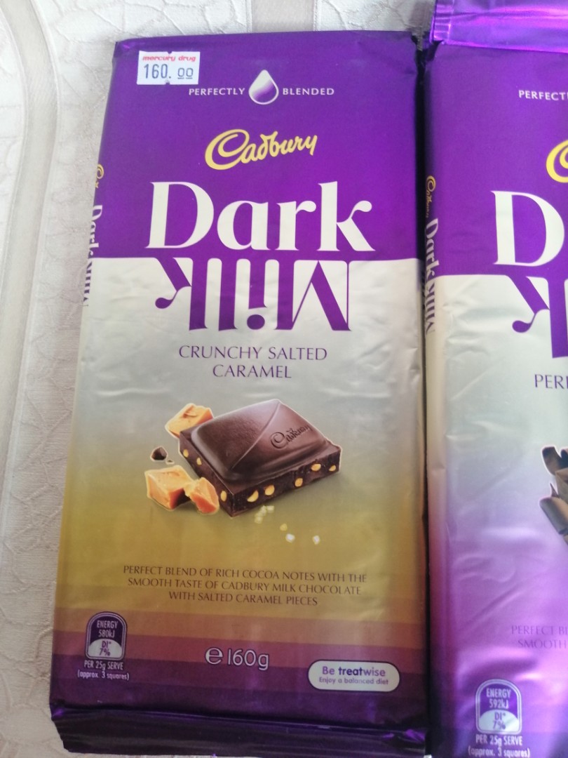 Cadbury Dark Milk 160g (Category: Packaged & Instant Food) located in Caloocan City. Submitted by spendlessavemor (Listing ID 231232327, Image 2). Description: Cadbury Dark Milk 160g For only 125 Original price in mall 160 Available flavor see photos.