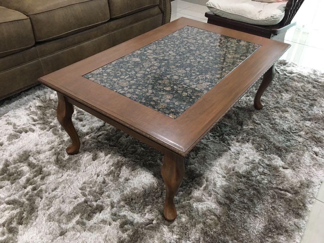 Solid Wood Granite Coffee Table Home Furniture Furniture On Carousell