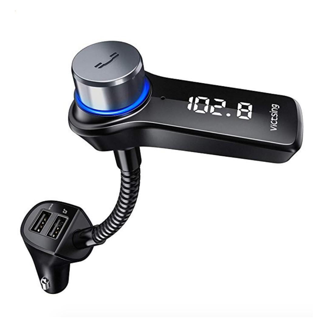 VicTsing Bluetooth FM Transmitter for Car, Wireless in-Car Radio Transmitter, Music Player Car Kit with Power Off, Stereo Sound, Hands-Free Calls and 2 USB Ports Support USB Flash Drive63858886532355110
