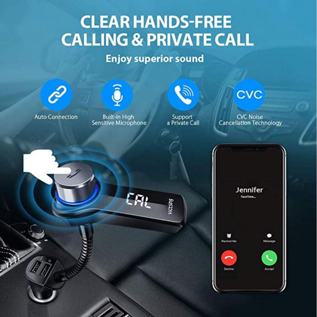 VicTsing Bluetooth FM Transmitter for Car, Wireless in-Car Radio Transmitter, Music Player Car Kit with Power Off, Stereo Sound, Hands-Free Calls and 2 USB Ports Support USB Flash Drive63858886532355112