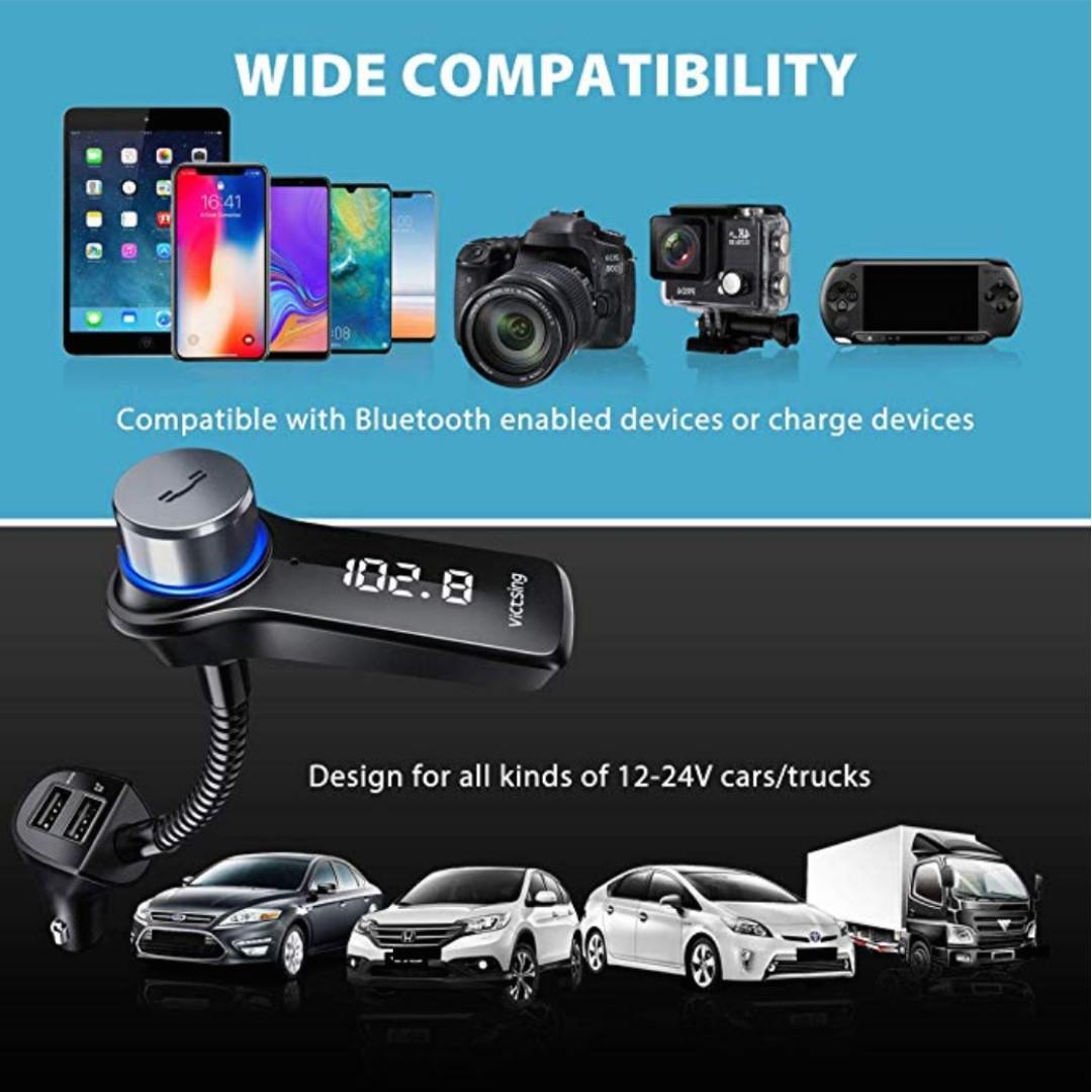 VicTsing Bluetooth FM Transmitter for Car, Wireless in-Car Radio Transmitter, Music Player Car Kit with Power Off, Stereo Sound, Hands-Free Calls and 2 USB Ports Support USB Flash Drive63858886532355113