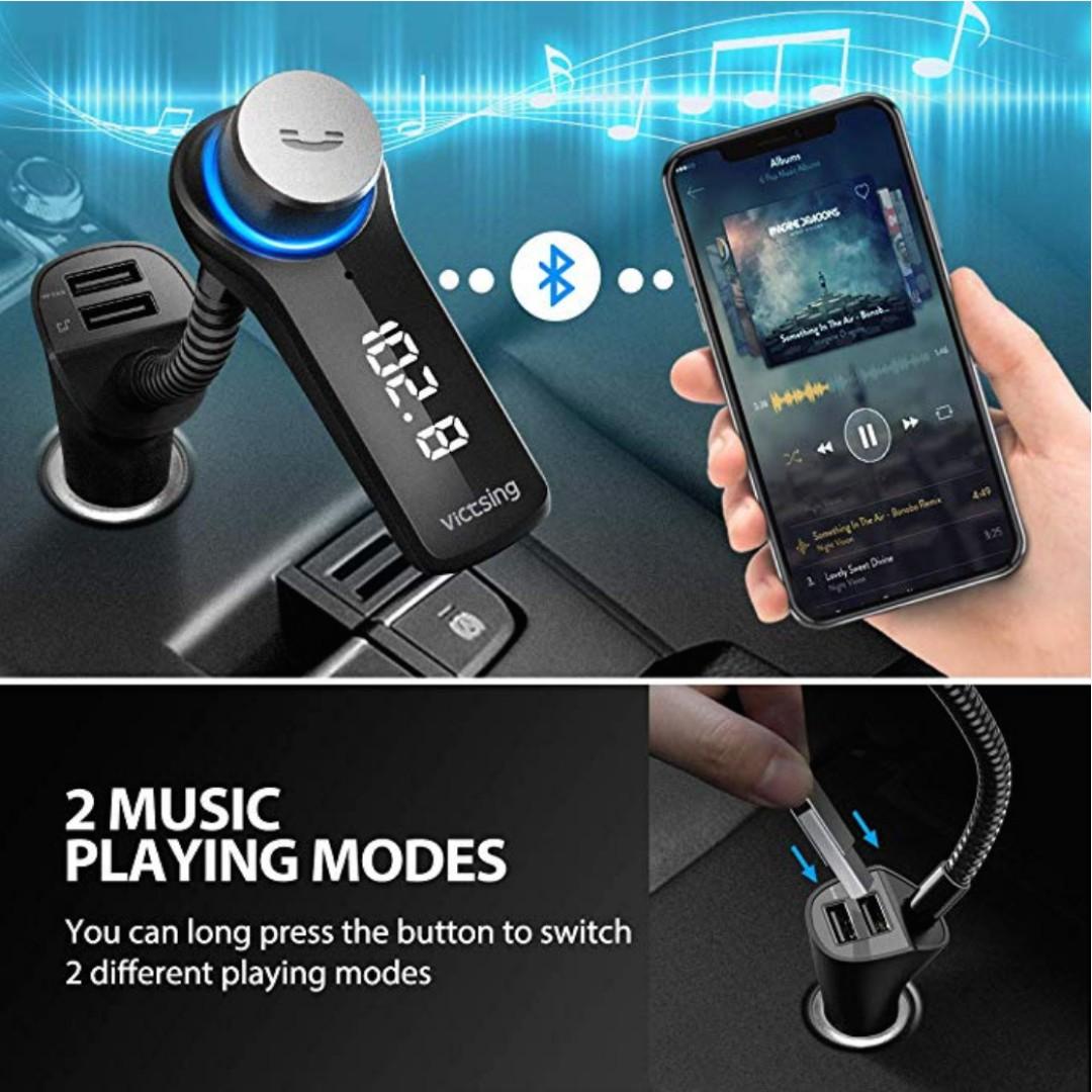 VicTsing Bluetooth FM Transmitter for Car, Wireless in-Car Radio Transmitter, Music Player Car Kit with Power Off, Stereo Sound, Hands-Free Calls and 2 USB Ports Support USB Flash Drive63858886532355111