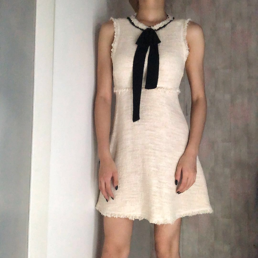 ZARA BASIC Tweed Mini Dress with bow 