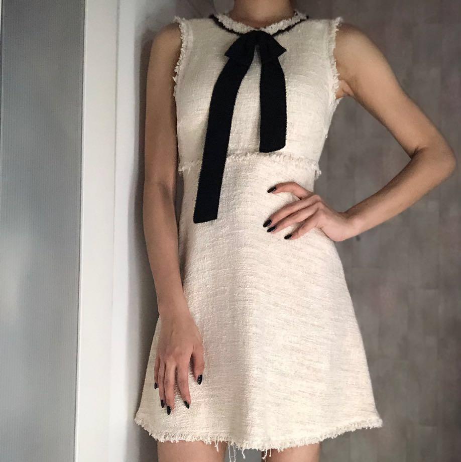 ZARA BASIC Tweed Mini Dress with bow 