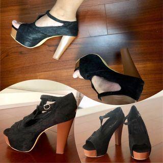 Black Chunky Heel Sandals - Size 23.5cm