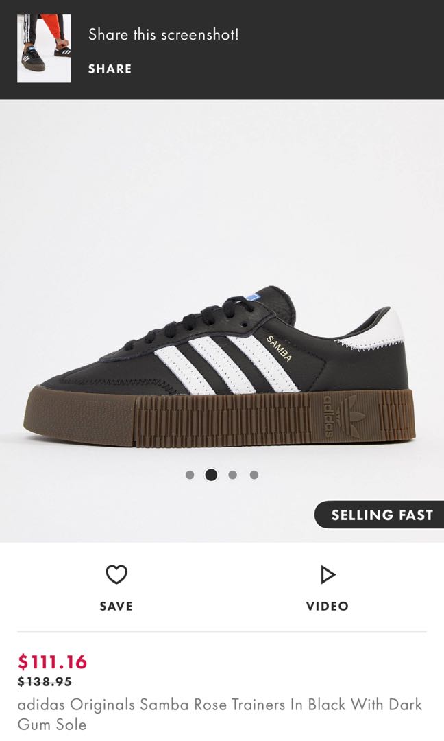 Adidas originals samba rose trainers top in black with dark gum sole