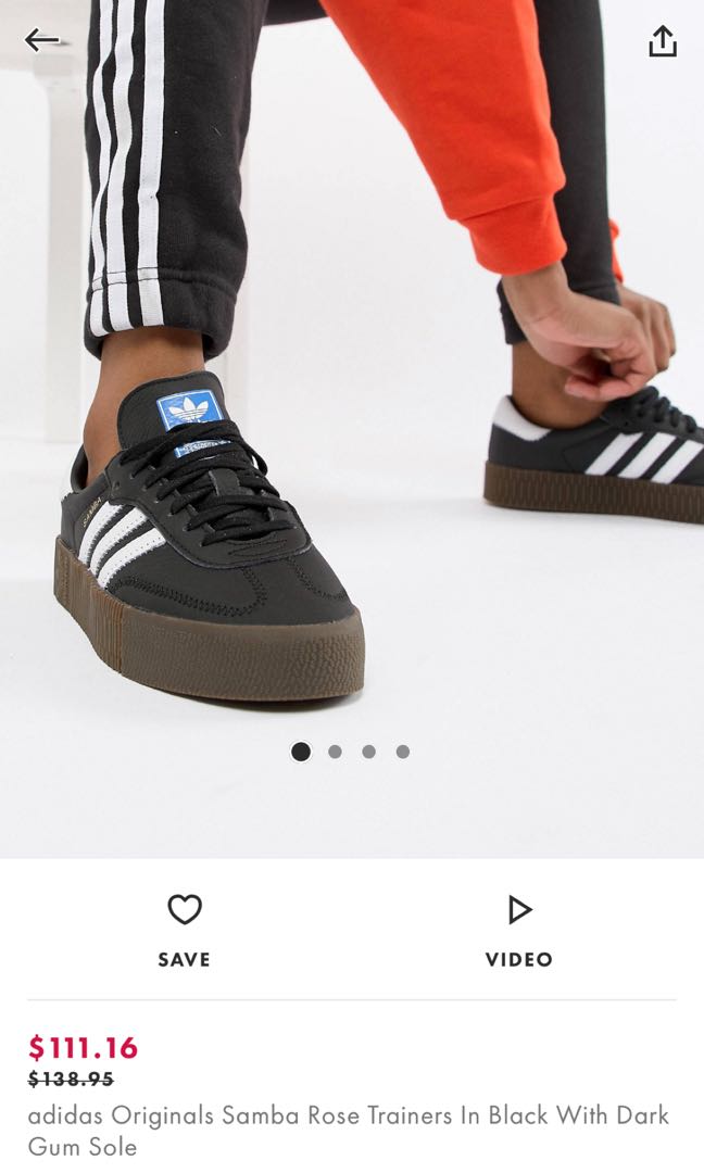 Adidas originals samba rose trainers shop in black with dark gum sole