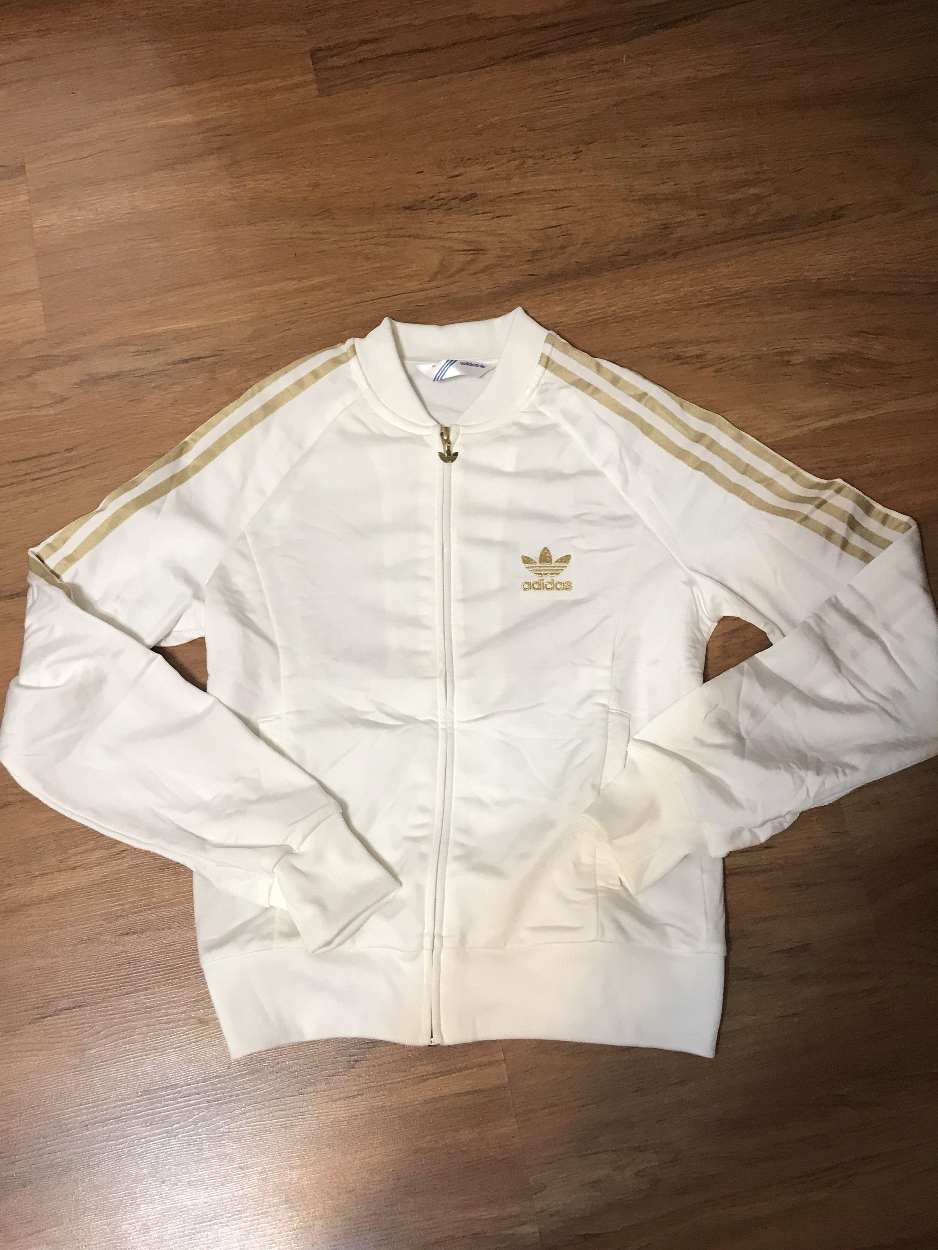 white and gold adidas jacket