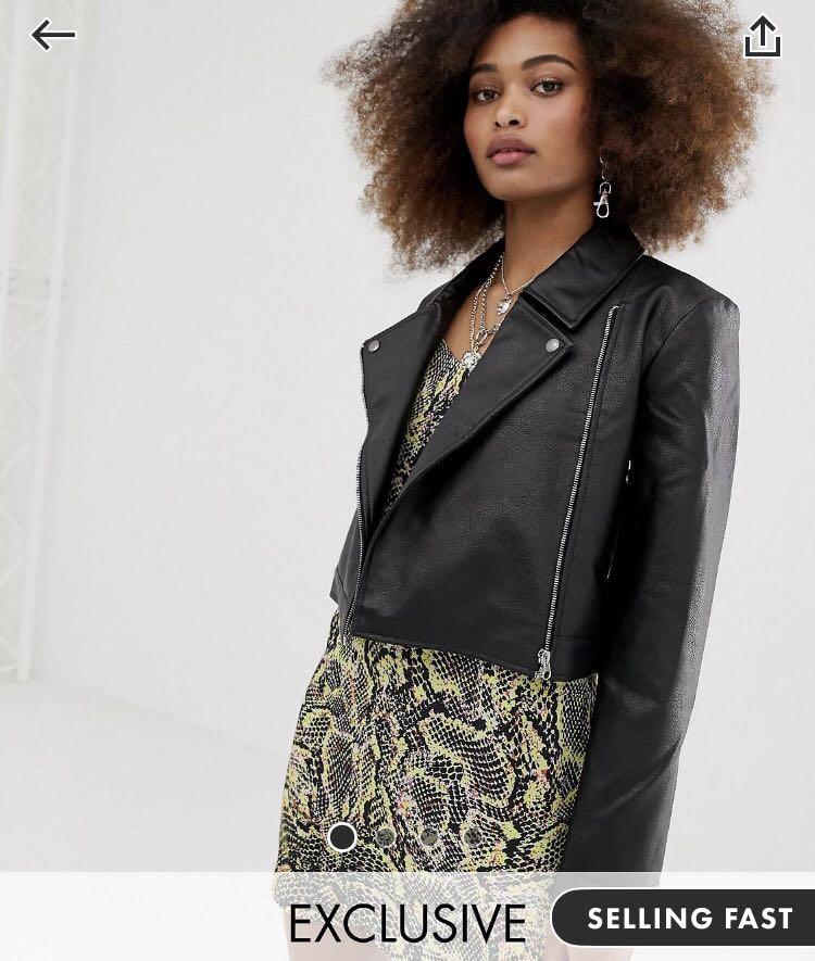 ASOS COLLUSION FAUX LEATHER JACKET IN BLACK Women s Fashion Coats Jackets and Outerwear on Carousell