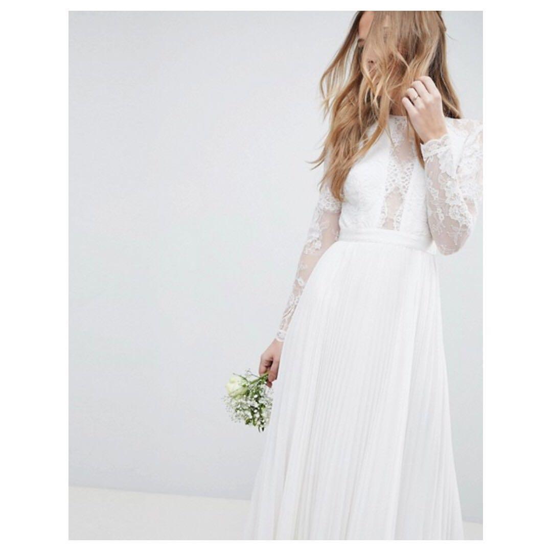 ASOS EDITION long sleeve lace bodice maxi wedding dress with pleated skirt wedding