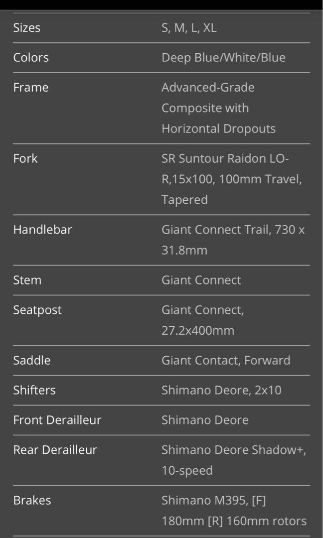 Giant xtc sale size chart