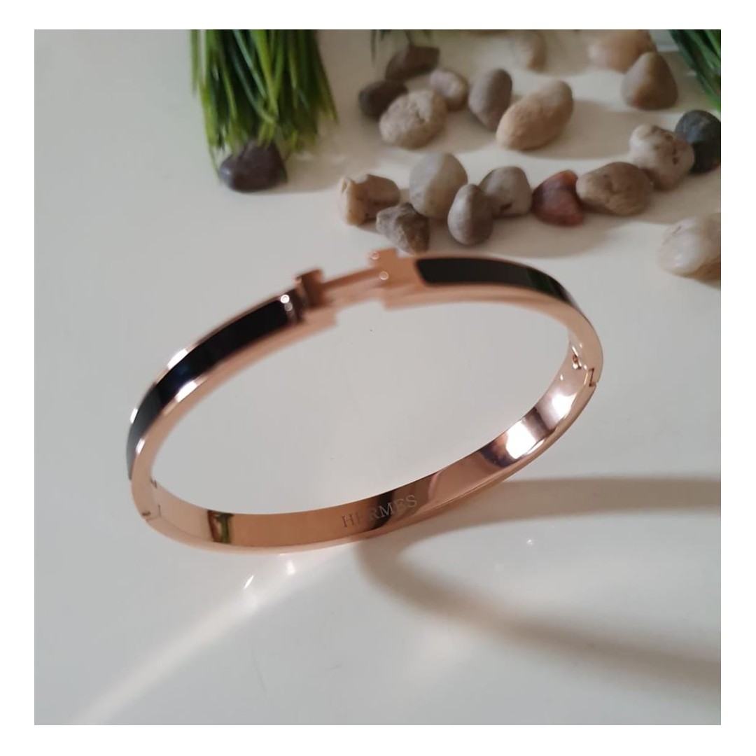 Hermes Narrow Bracelet Clic clac Bangle Rose Gold Black