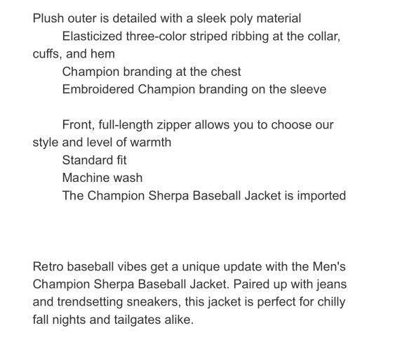 Men's champion clearance sherpa baseball jacket