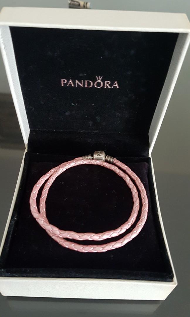 PANDORA Champagne Double LEATHER BRACELET 590705CPL 16.1 in Large POUCH inc  | eBay