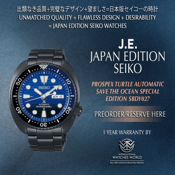 SEIKO JAPAN EDITION PROSPEX TURTLE AUTOMATIC SAVE THE OCEAN SPECIAL EDITION SBDY027 PVD BLACK