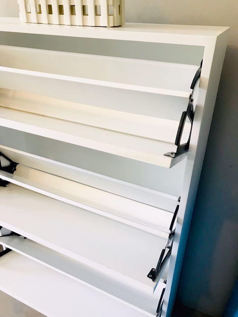 Space Saver Shoe Rack Storage (Category: Storage Boxes & Baskets) located in Paranaque City. Submitted by chc_mnl (Listing ID 231416757, Image 2). Description: Brand New 3-layer shoe rack storage. 2-tier each layer. Space saver / Slim Type Made of solid wood / kiln dry wood. Pre treated for Anti- Termite Structure made to last. Smooth Paint finish (Ikea finish look) Ready for delivery or Pick-up Bf Homes Pque Dimension : 122x80x25cm We also do cu