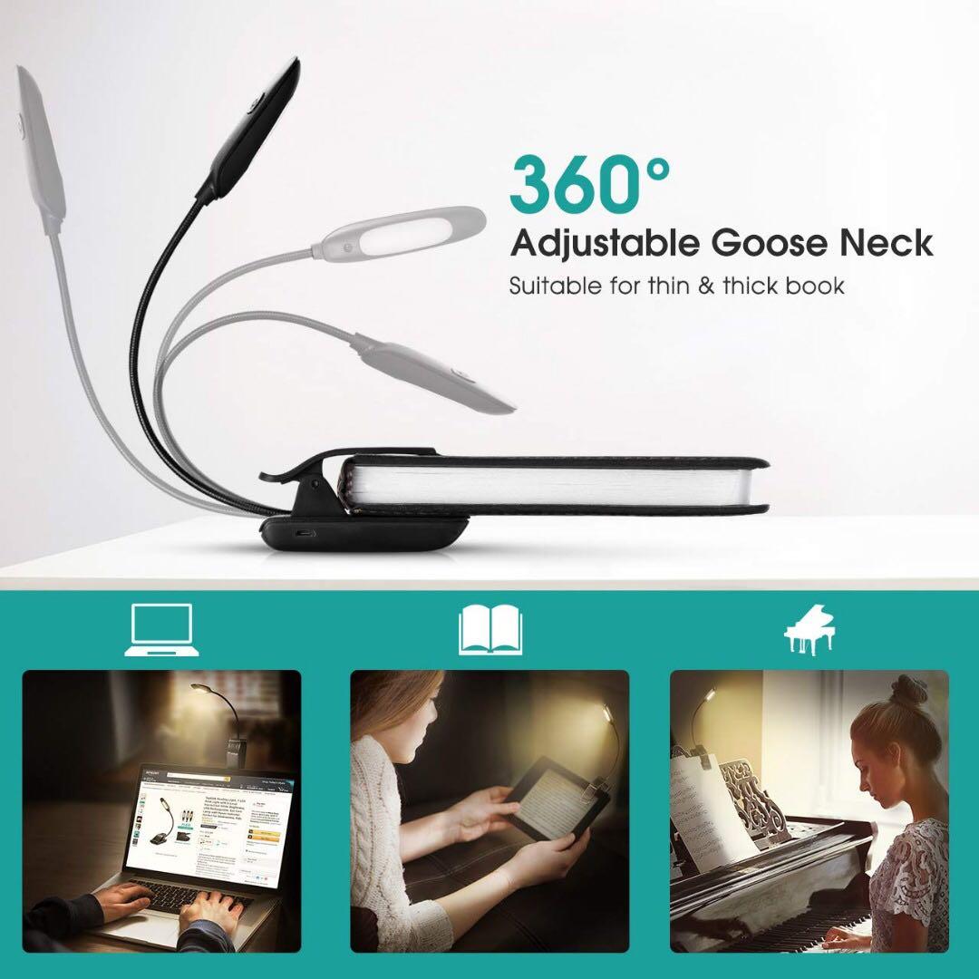 TopElek Reading Light, 7 LED Book Light with 9Level Warm/Cool White Brightness, USB