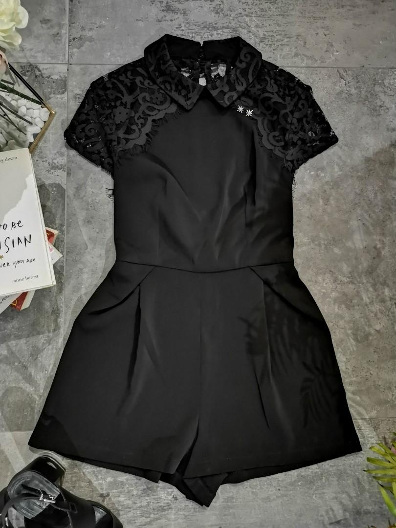 black lace romper pants
