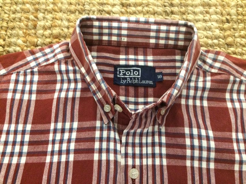 Red Plaid Polo Button Down Vintage Polo Ralph Lauren Mens Large