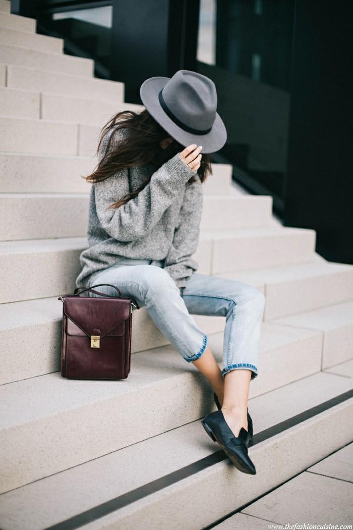 Zara Man Grey Stripes Black Fedora Hat 