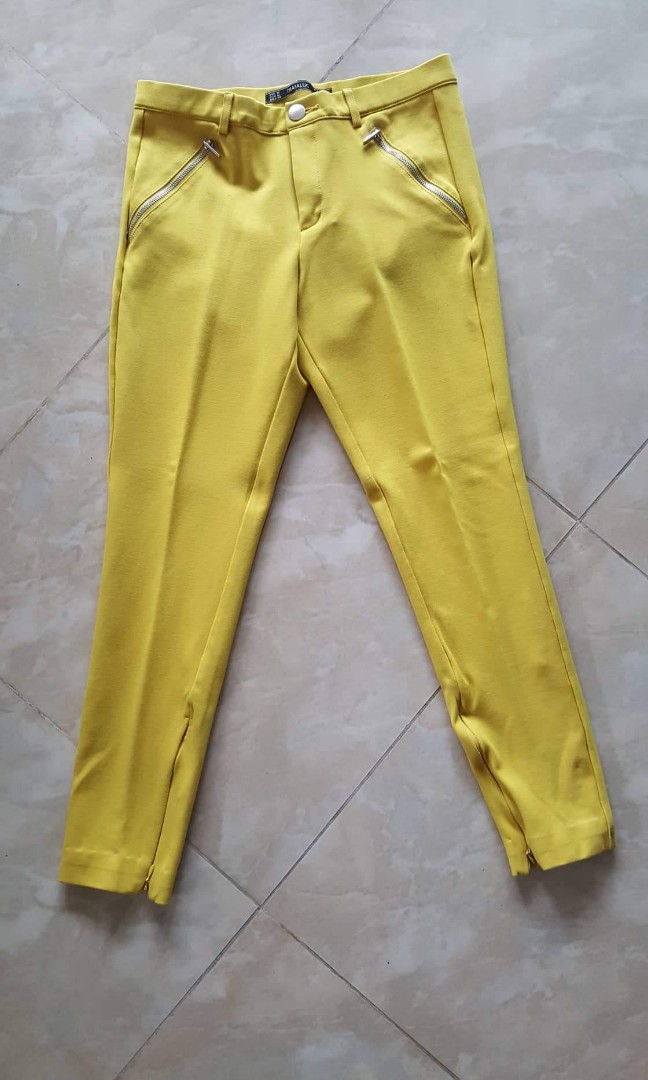 Zara Yellow Pants, Women's Fashion, Bottoms, Other Bottoms on Carousell