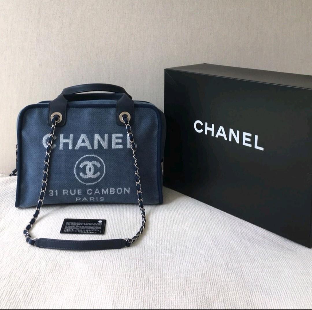 Chanel Deauville Canvas Bowling 2way Tote Bag Luxury Bags