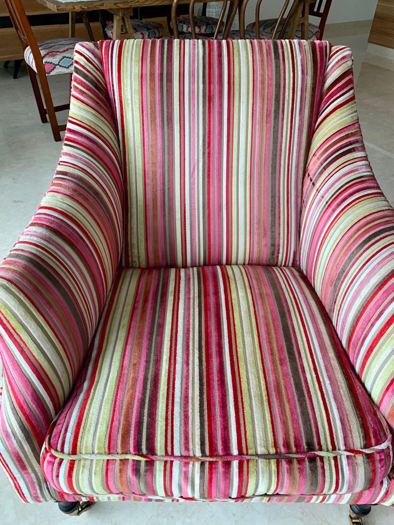 Arm Chair Striped Cut Velvet Fabric Unique Furniture