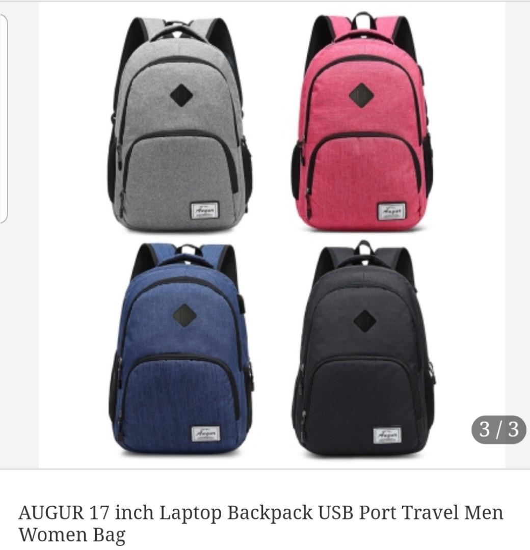 AUGUR Men Women Backpacks USB Charging Male Casual Travel Teenager