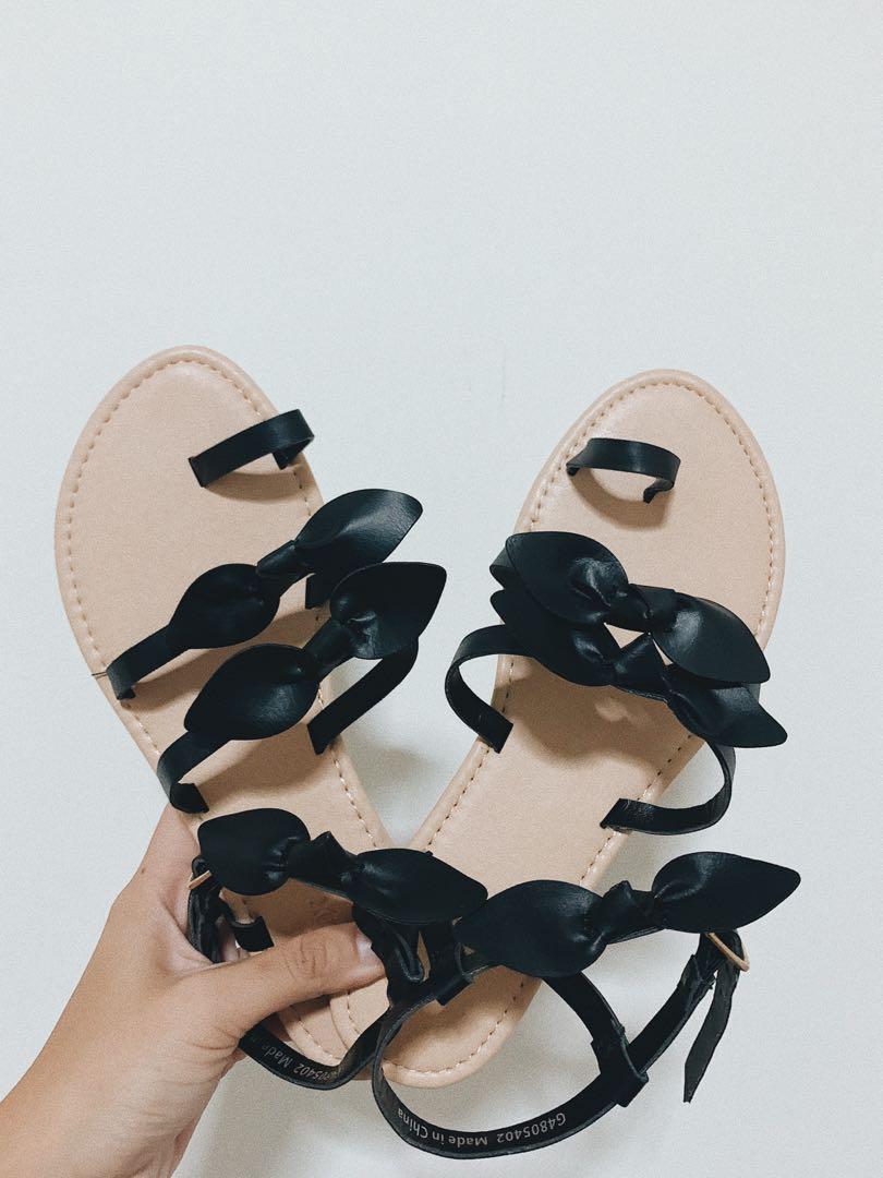 black ribbon sandals