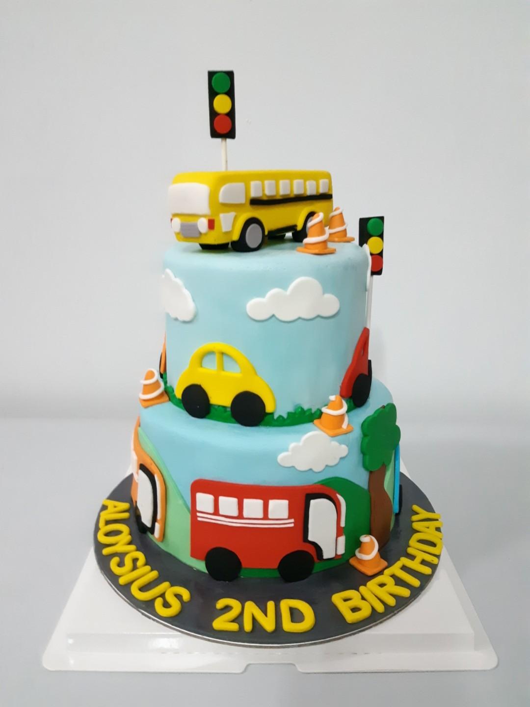 Two Tier Yellow Bus Cake