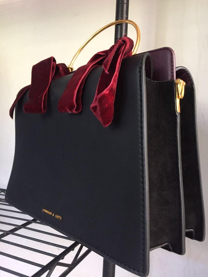 charles keith velvet bow detail handbag