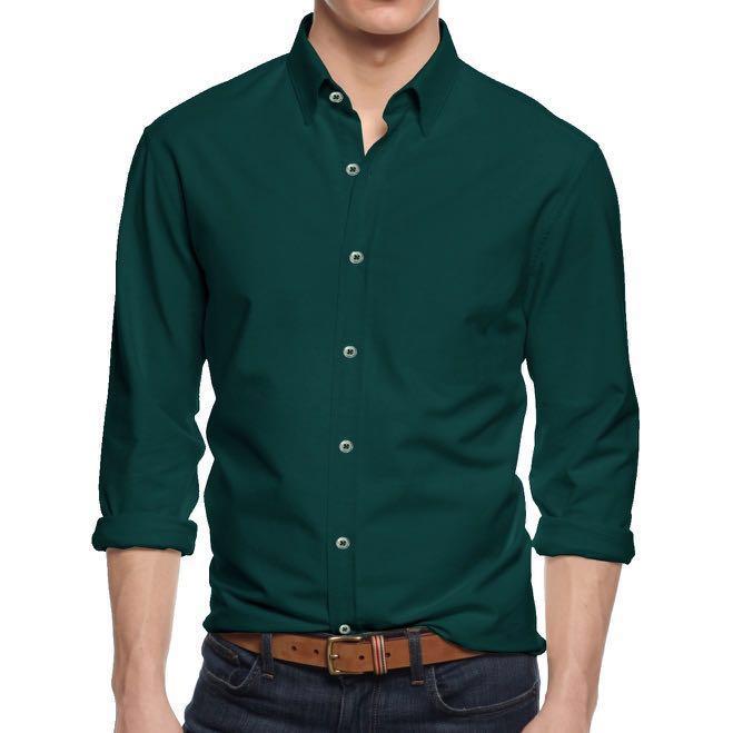 Cotton on button up dark green shirt ...