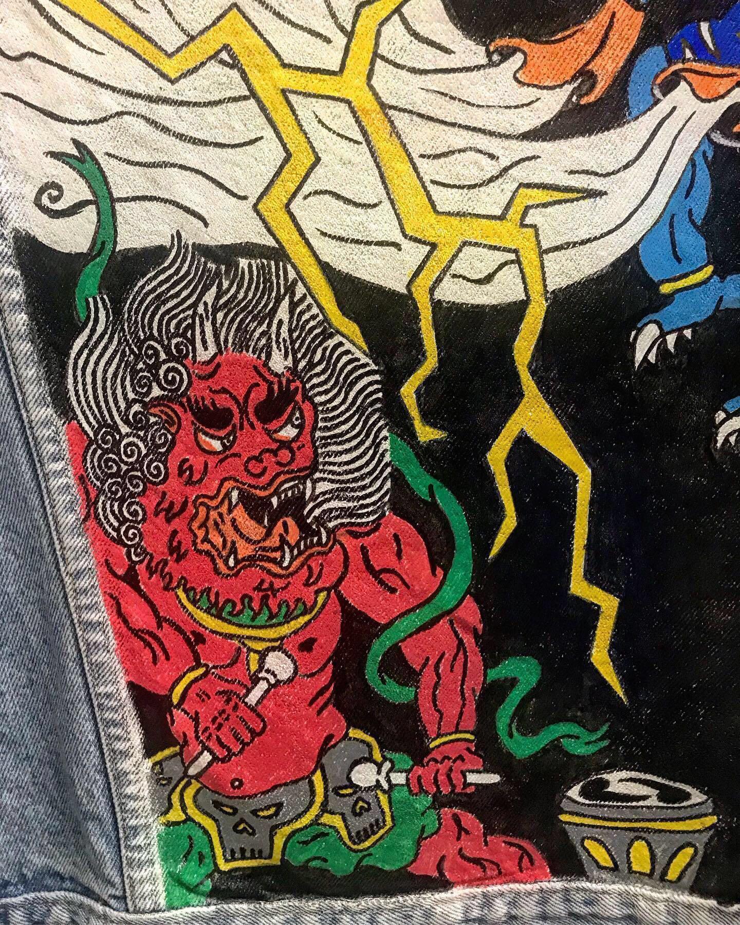 Custom Handmade Levi’s Jacket Raijin and Fujin, Men's Fashion, Coats ...