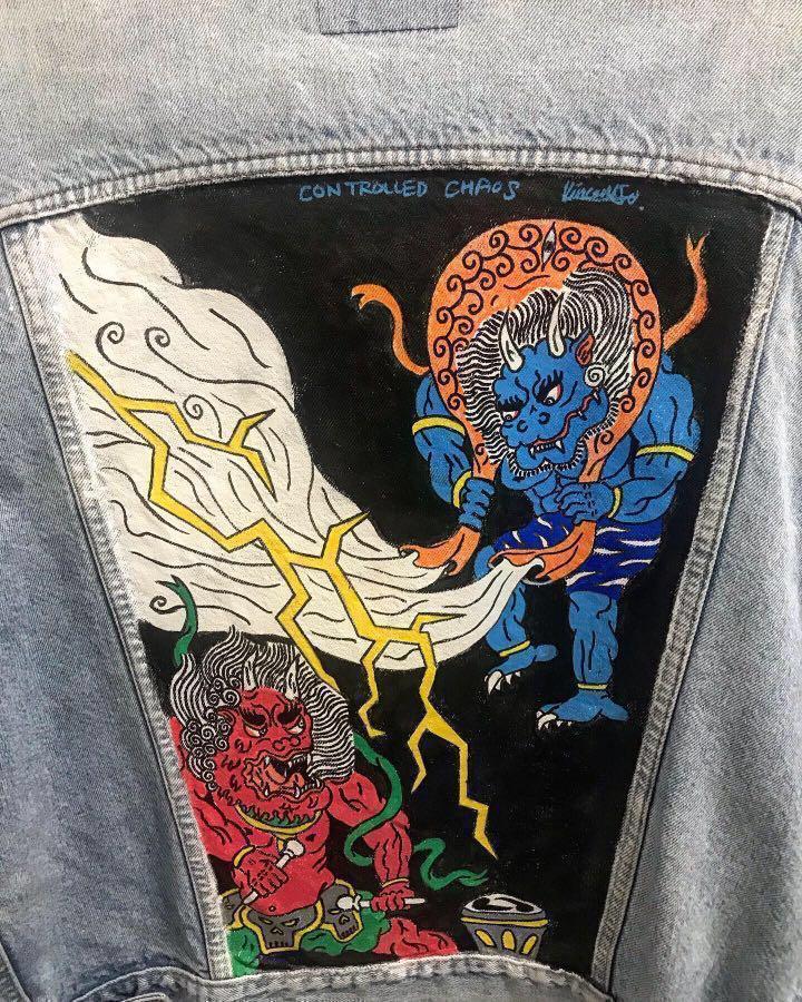 Custom Handmade Levi’s Jacket Raijin and Fujin, Men's Fashion, Coats ...