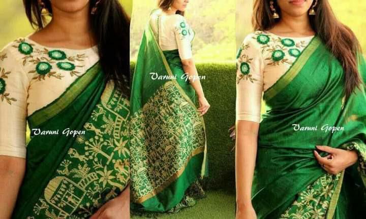 White blouse green saree Clearance