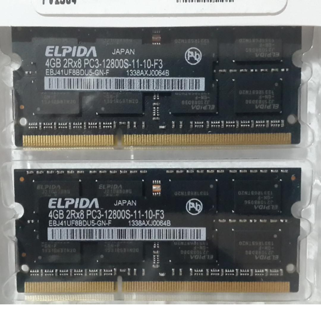DDR3 PC3-12800s RAM -- Made in Japan (Category: Computer Parts) located in Manila. Submitted by expatcollections (Listing ID 231506099, Image 1). Description: ELPIDA (Made in Japan) RAM for laptop (Windows or Apple Mac) 4GB DDR3 2Rx8 PC3-12800s Slightly used. Very Good condition Factory-installed in a Macbook bought in the USA RFS: Memory Upgrade.