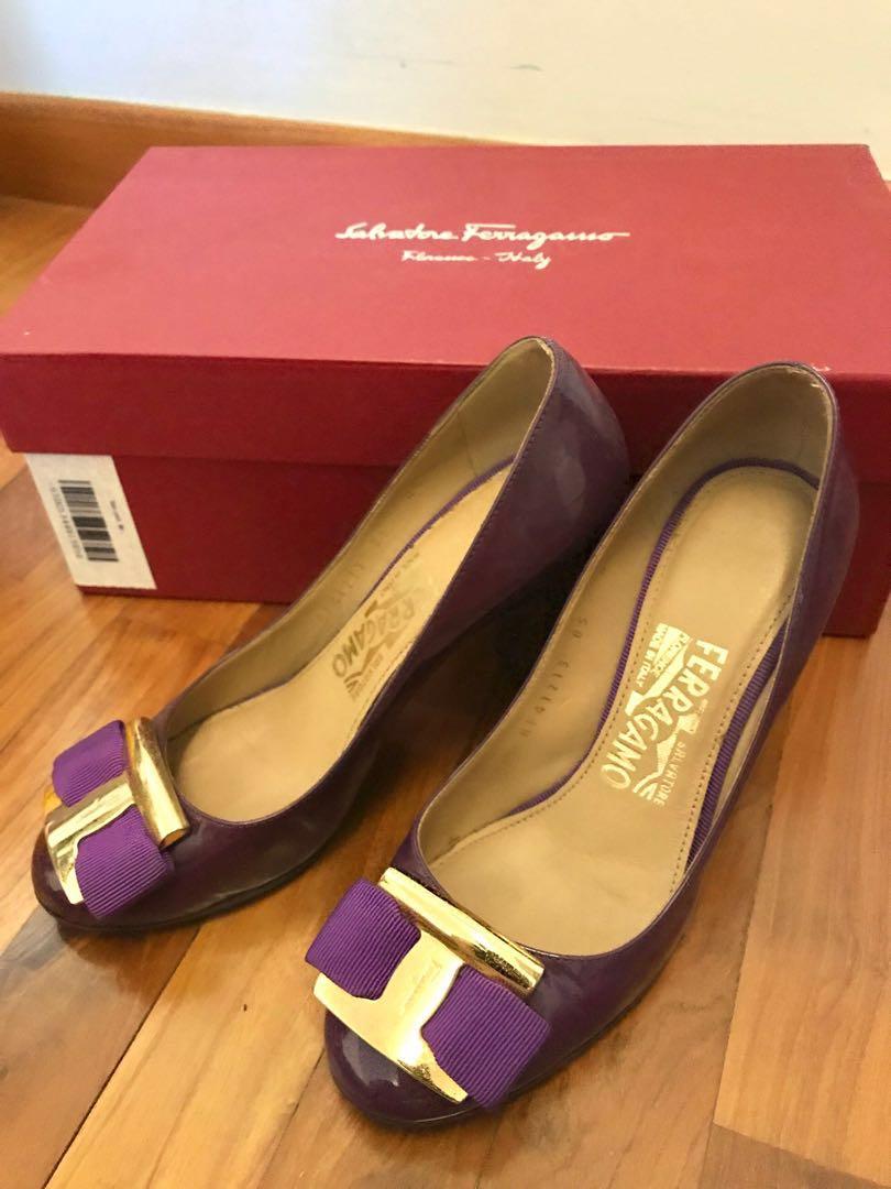 purple leather heels