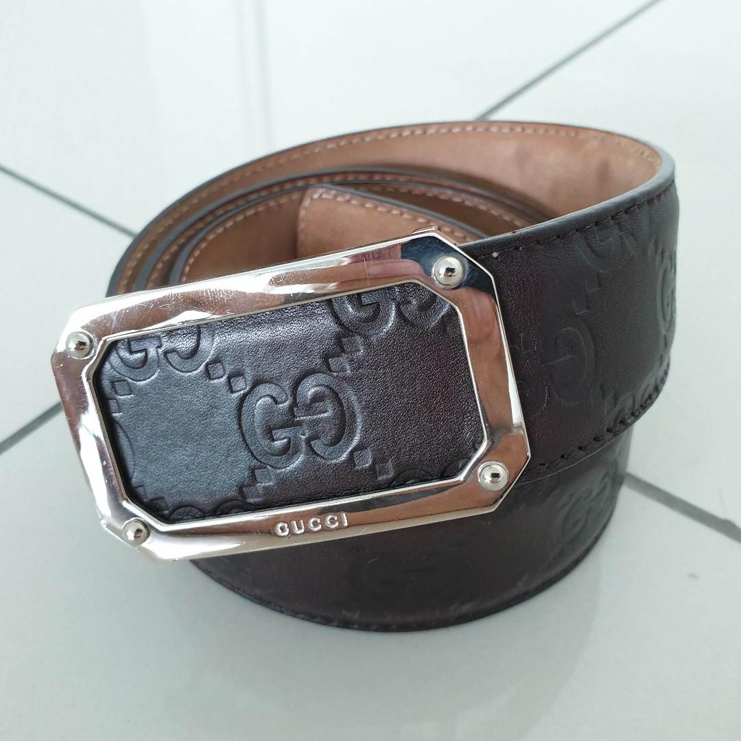 Gucci signature leather belt mens hot sale