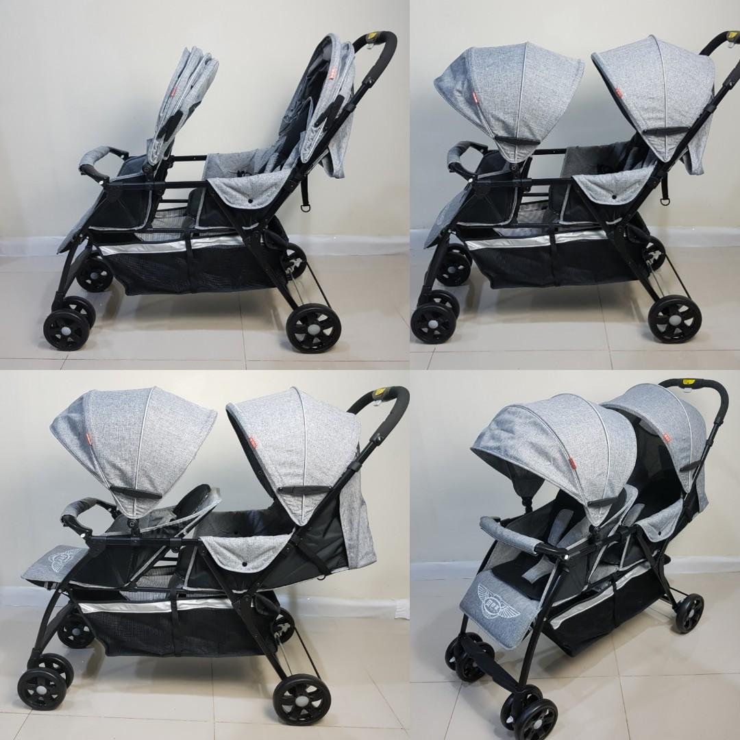 JUAL MURAH Tandem Double Stroller Display Merah Abu