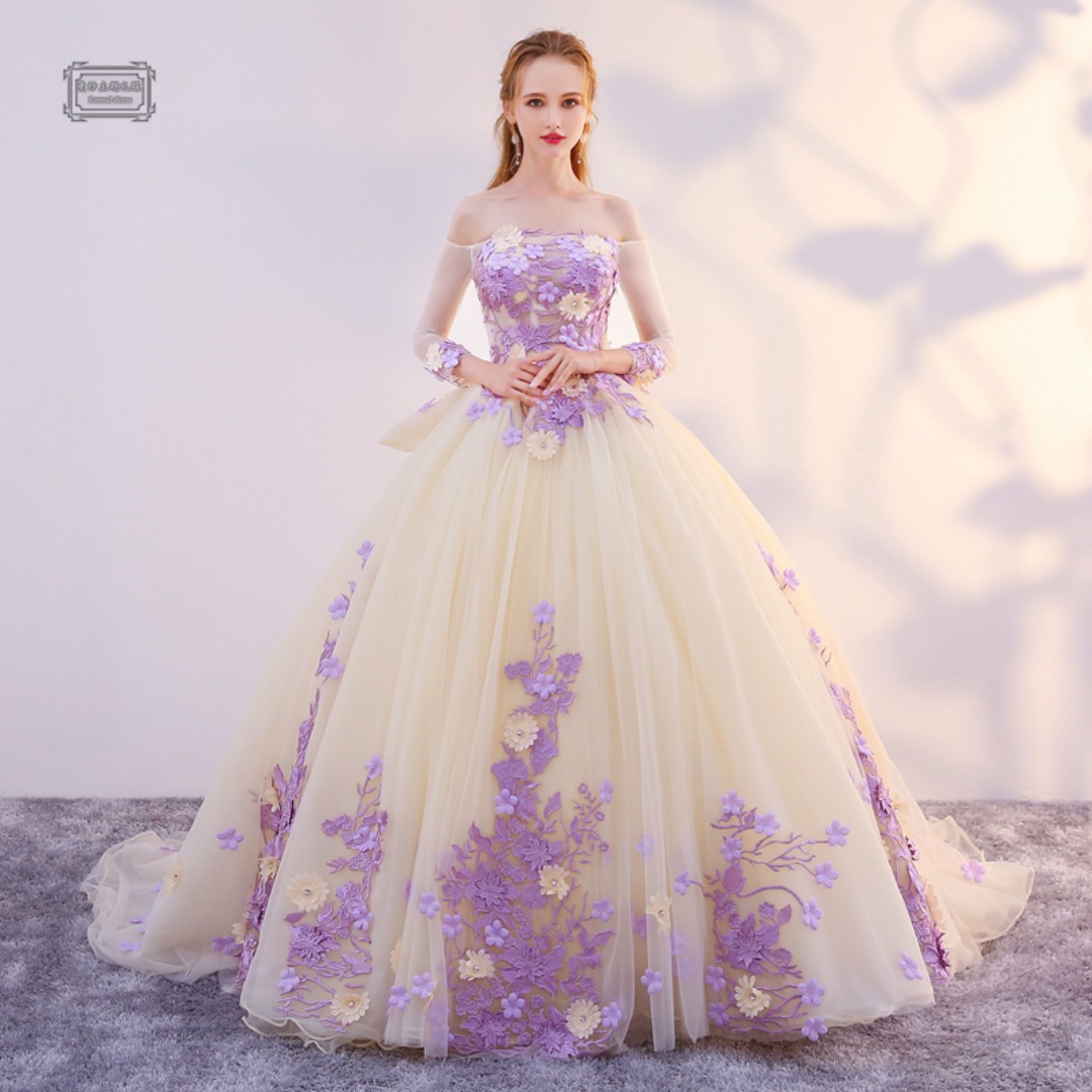 Cream and purple wedding dresses store