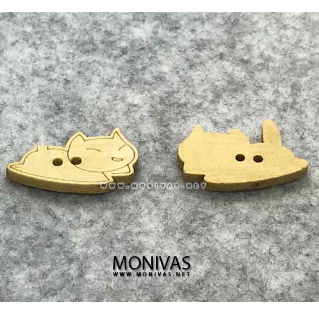 6pcs Diy Wooden Buttons Lazy Cat Decoration Sewing Material