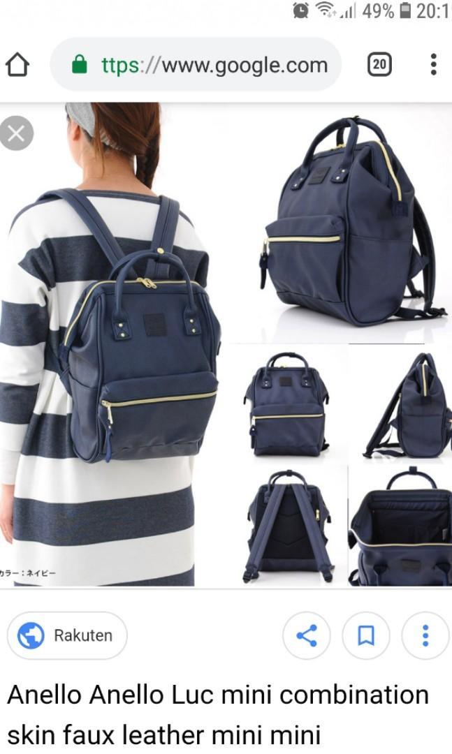 navy blue leather backpack