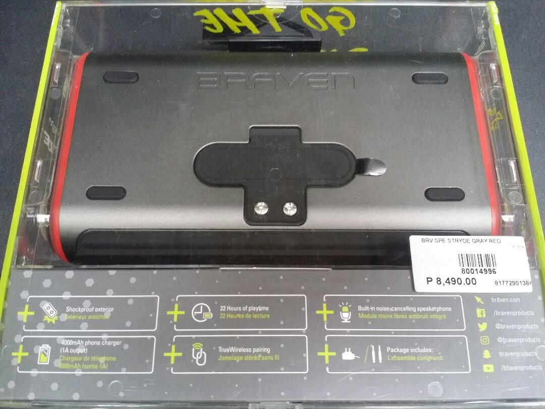 Braven Stryde bluetooth Speaker (Category: Soundbars, Speakers & Amplifiers) located in Makati City. Submitted by KaTiToYs (Listing ID 231779585, Image 3). Description: Braven Stryde Bluetooth Speaker Original price (8.4k) still in the box..see the pics... Very good condition, complete all accessories Almost still new, bought this month Used few times only Meet ups: makati / bgc / ortigas / greenhills / mckinley hills... Txt or call 0916-5529170.