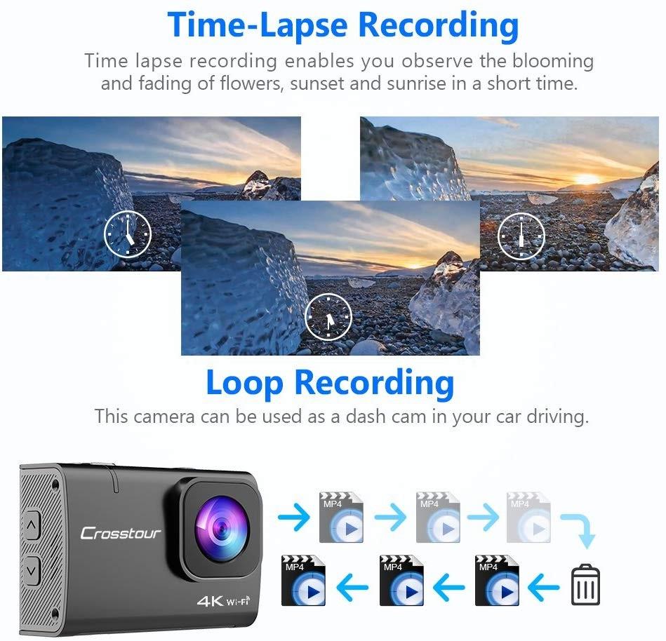 Crosstour CT9500 Action Camera Ultra HD 4K 20MP WiFi Underwater Cam