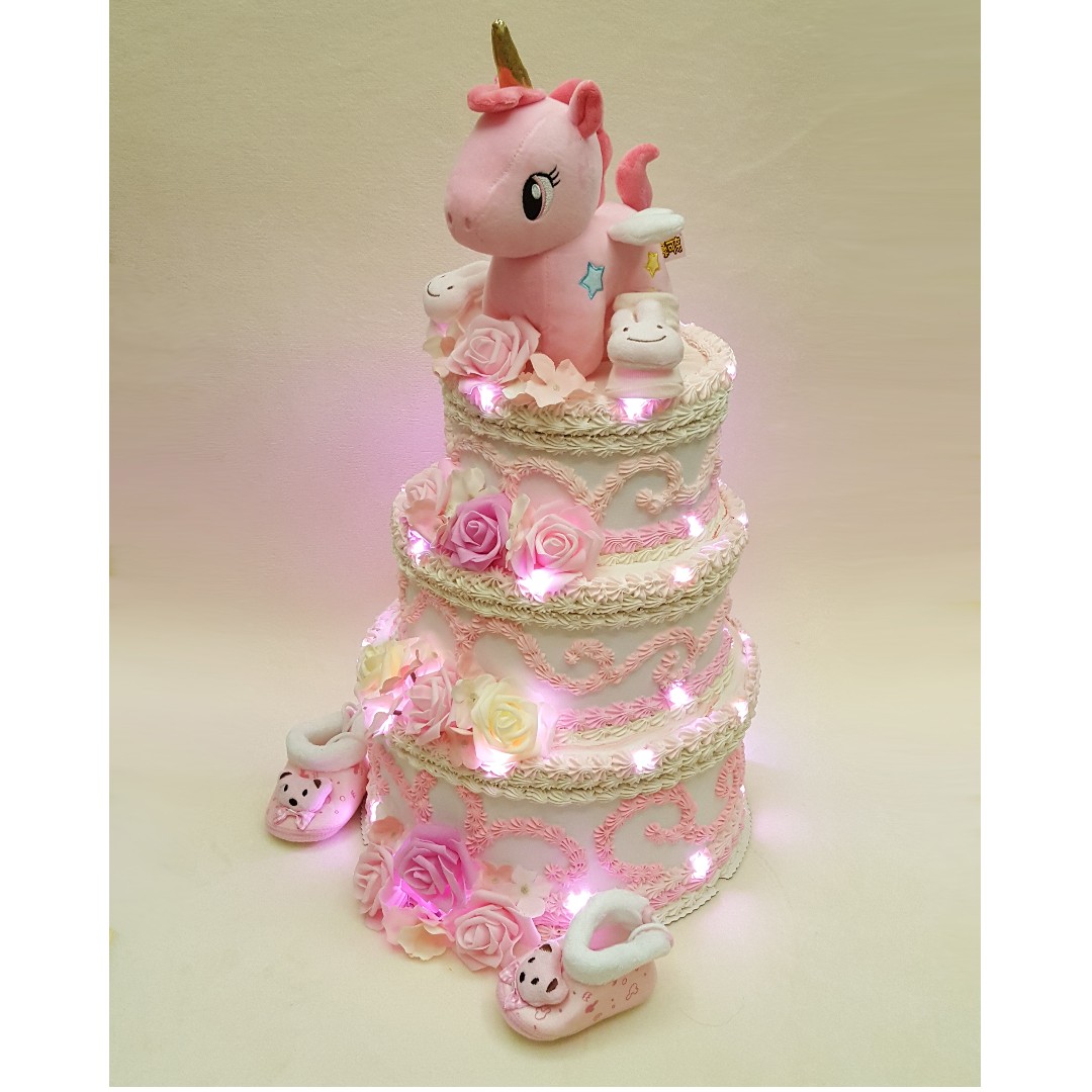 Diaper Cake For Baby Shower Pink Unicorn 3 Babies Kids