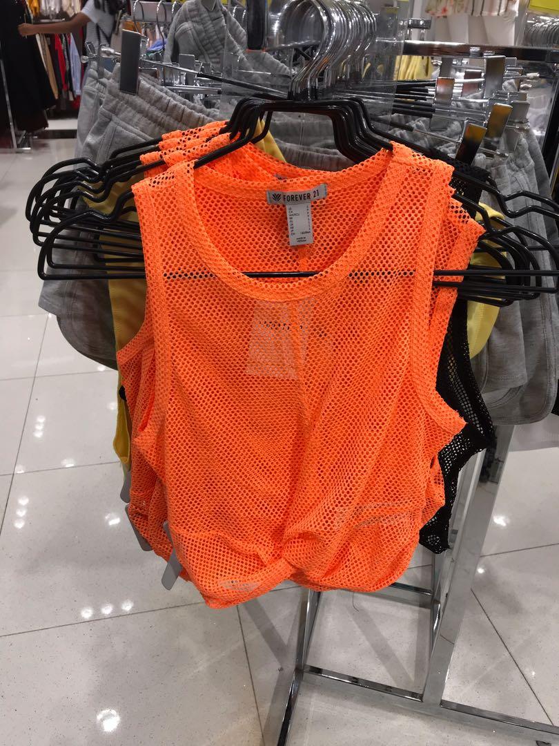 neon orange mesh top
